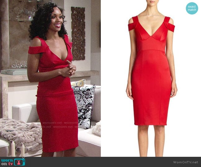 ABS by Allen Schwartz Cold Shoulder Dress worn by Hilary Curtis (Mishael Morgan) on The Young and the Restless