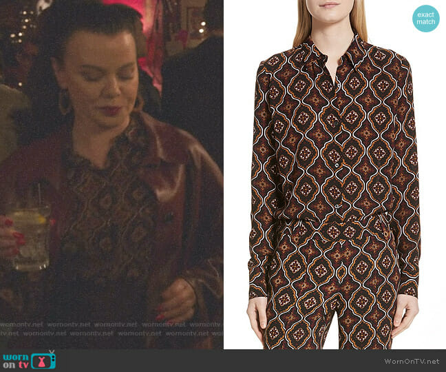 ALC Aubrey Print Silk Top worn by Maggie (Debi Mazar) on Younger