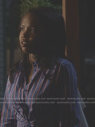 Alex’s blue striped ruffled back shirt on Star
