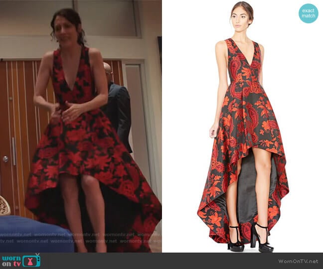 Alice + Olivia Beckie V Neck Flower Gown worn by Abby McCarthy (Lisa Edelstein) on Girlfriends Guide to Divorce