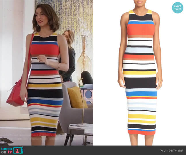 Alice + Olivia Jenner Stripe Knit Midi Dress worn by Delia (Necar Zadegan) on Girlfriends Guide to Divorce