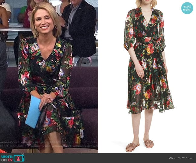 Alice + Olivia Abney Floral Wrap Shirtdress worn by Amy Robach on Good Morning America
