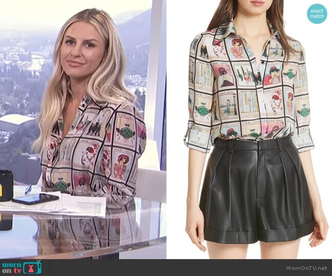Alice + Olivia Santana Silk Shirt worn by Morgan Stewart on E! News