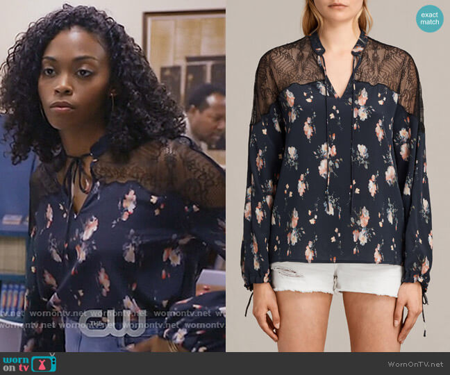All Saints Laya Meadow Silk Top worn by Anissa Pierce (Nafessa Williams) on Black Lightning