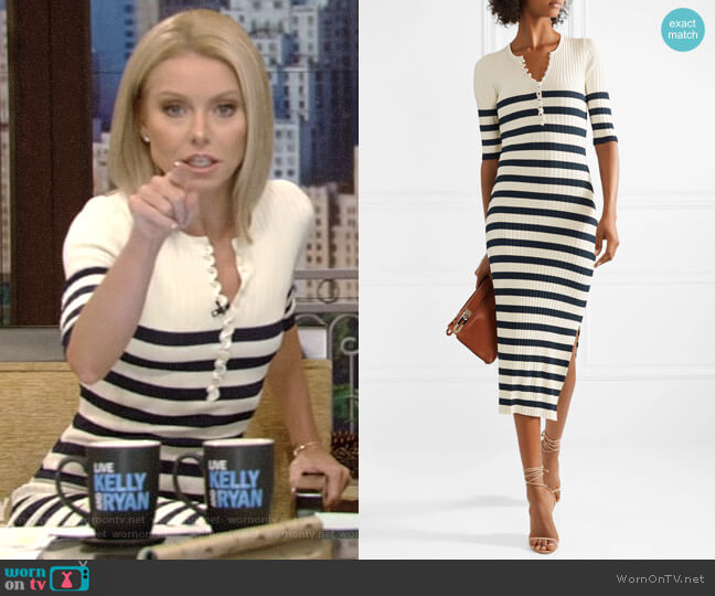 Altuzarra Sunday Striped Ribbed Stretch-Knit Midi Dress worn by Kelly Ripa on Live with Kelly and Mark