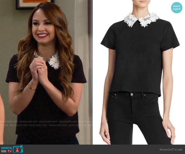 Aqua Floral Collar top worn by Sofia Rodriguez (Aimee Carrero) on Young and Hungry