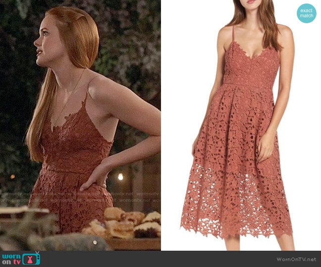 ASTR Lace Midi Dress in Coral worn by Eliza (Abigail Cowen) on The Fosters