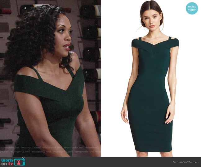 Bailey 44 Babys Breath Dress in Pine worn by Hilary Curtis (Mishael Morgan) on The Young and the Restless