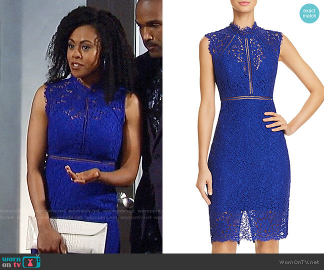 Bardot Lace Sheath Dress worn by Jordan Ashford (Briana Nicole Henry) on General Hospital