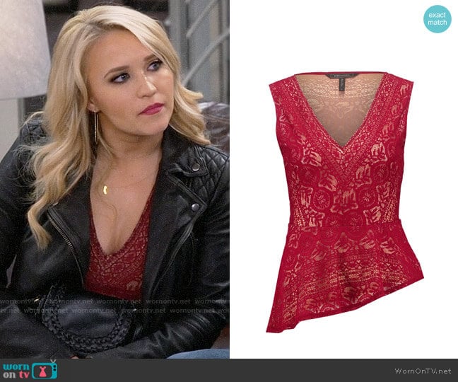 Bcbgmaxazria Asymmetric Peplum Top worn by Gabi Diamond (Emily Osment) on Young and Hungry