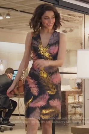 Delia’s black feather print dress on Girlfriends Guide to Divorce