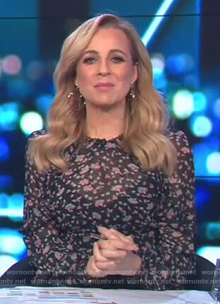 Carrie’s black floral print dress on The Project