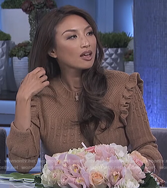 Jeannie’s brown ruffle shoulder sweater on The Real