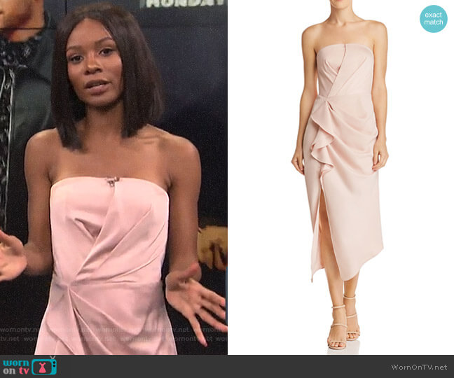 C/MEO Collective No Less Strapless Midi Dress worn by Zuri Hall on E! News