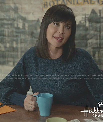 Cassie’s blue lurex sweater on Good Witch
