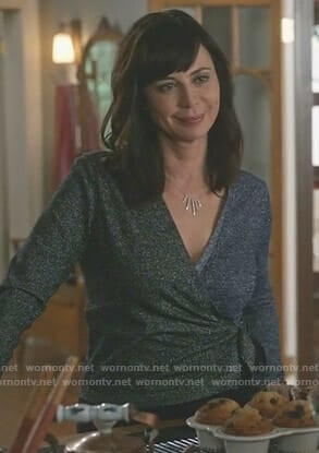 Cassie’s lurex wrap top on Good Witch