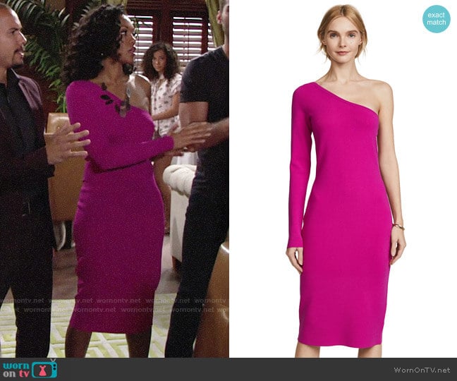 Diane von Furstenberg One Shoulder Knit Dress worn by Hilary Curtis (Mishael Morgan) on The Young and the Restless