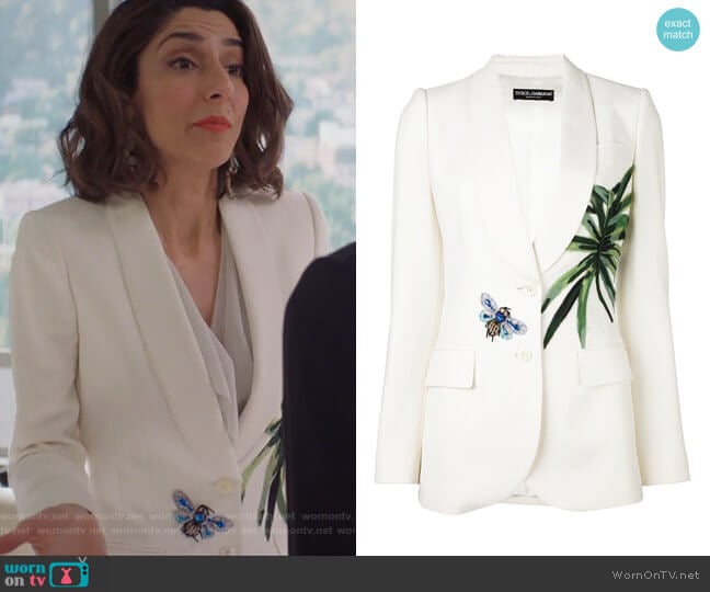 Dolce & Gabbana Banana Leaf Patch Blazer worn by Delia (Necar Zadegan) on Girlfriends Guide to Divorce