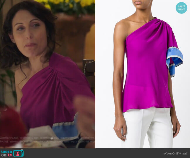 Emilio Pucci One-Shoulder Blouse worn by Abby McCarthy (Lisa Edelstein) on Girlfriends Guide to Divorce