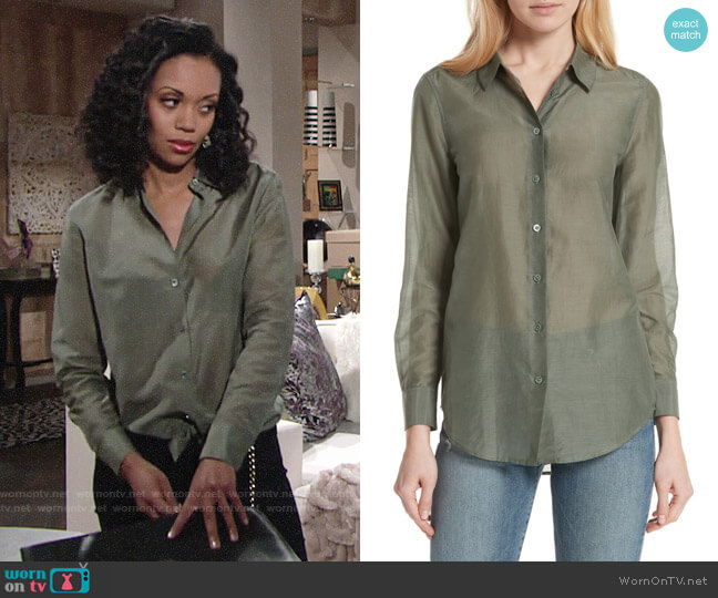 Equipment Essential Cotton & Silk Shirt worn by Hilary Curtis (Mishael Morgan) on The Young and the Restless