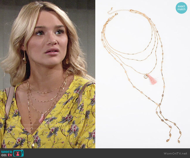 Free People Tiny Tassel Necklace worn by Summer Newman (Hunter King) on The Young and the Restless