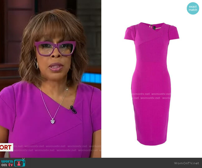 Roland Mouret Fuchsia Ranby Cap Sleeve Dress worn by Gayle King on CBS Mornings