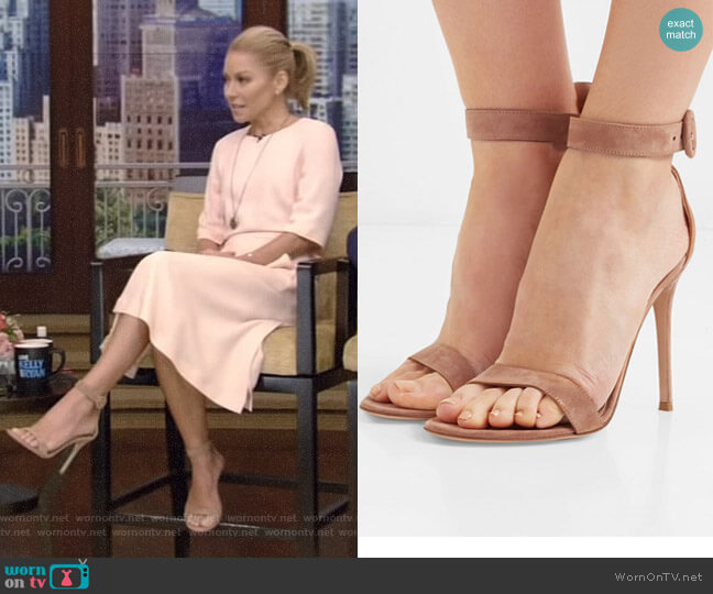 Gianvito Rossi Portofino Suede Sandals worn by Kelly Ripa on Live with Kelly and Mark