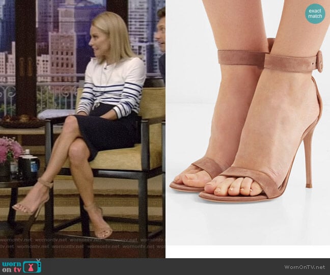 Gianvito Rossi Portofino Suede Sandals worn by Kelly Ripa on Live with Kelly and Mark