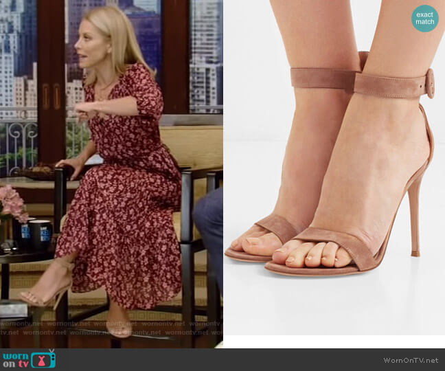 Gianvito Rossi Portofino Suede Sandals worn by Kelly Ripa on Live with Kelly and Mark
