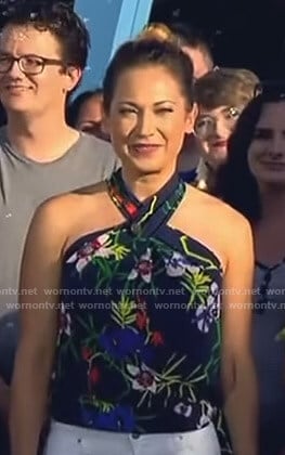 Ginger’s navy floral halterneck top on Good Morning America