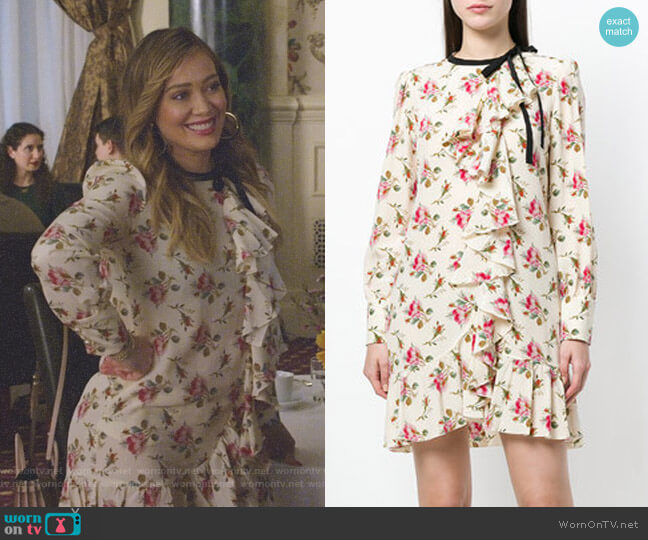 Gucci Floral Print Frill Trim Dress worn by Kelsey Peters (Hilary Duff) on Younger