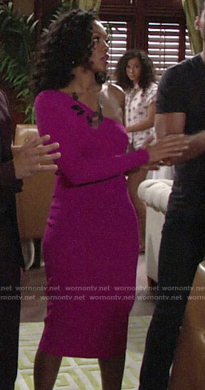 Hilary’s pink one-shoulder dress on The Young and the Restless
