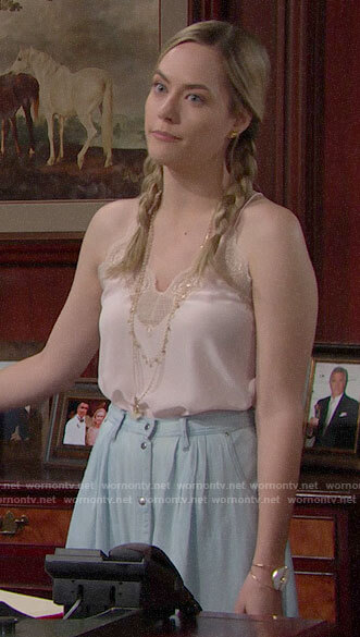 Hope’s pink lace cami and chambray maxi skirt on The Bold and the Beautiful