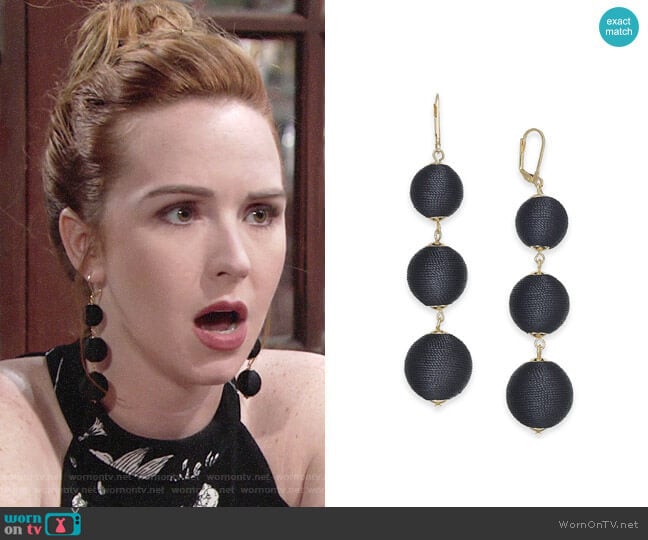INC International Concepts Wrapped Ball Triple Drop Earrings worn by Mariah Copeland (Camryn Grimes) on The Young and the Restless