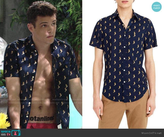 J. Crew Seahorse Print Shirt worn by Kyle Abbott (Michael Mealor) on The Young and the Restless