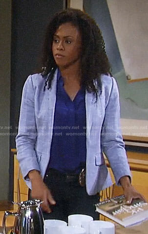 Jordan’s grey windowpane blazer on General Hospital