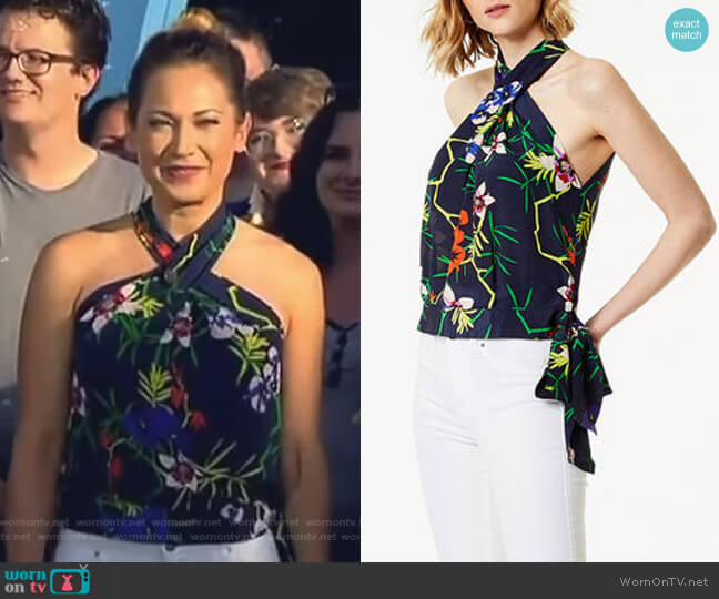 Karen Millen Floral Halterneck Top worn by Ginger Zee on Good Morning America
