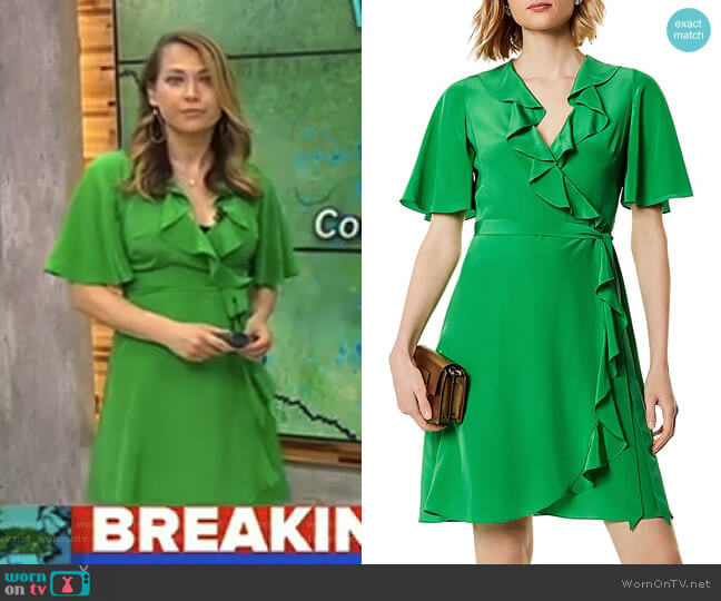 Karen Millen Ruffled Silk Wrap Dress worn by Ginger Zee on Good Morning America