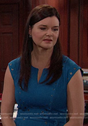 Katie’s blue grommet embellished dress on The Bold and the Beautiful