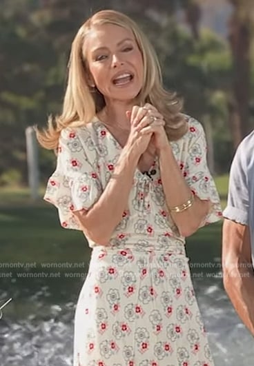 Kelly’s white floral midi dress on Live with Kelly and Ryan