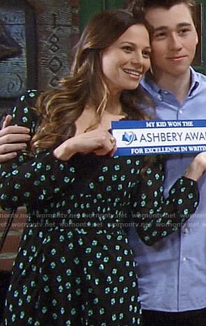 Kim’s black and green printed maxi dress on General Hospital