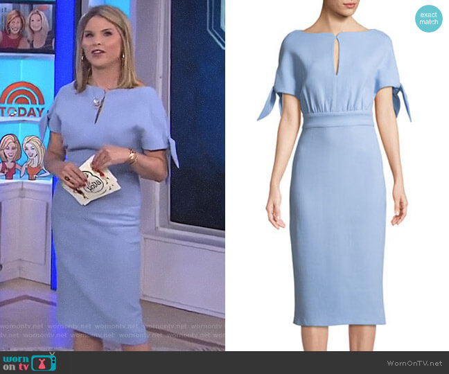 Lela Rose Bow-Tie Cape-Sleeve Wool-Blend Sheath Dress worn by Jenna Bush Hager on Today