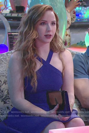 Mariah’s blue criss cross neck dress on The Young and the Restless