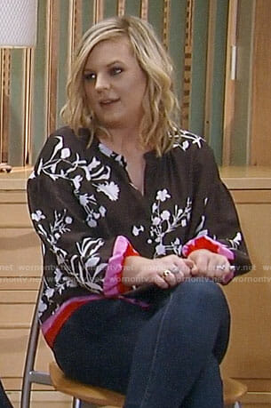 Maxie’s black floral top with pink trim on General Hospital