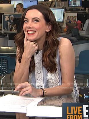 Melanie’s blue lace sleeveless top on Live from E!