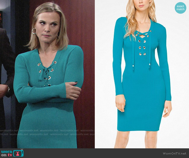 MICHAEL Michael Kors Lace Up Ribbed Dress worn by Phyllis Newman (Gina Tognoni) on The Young and the Restless