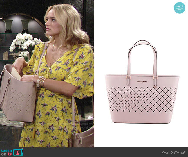 Michael Kors Violet Tote worn by Summer Newman (Hunter King) on The Young and the Restless