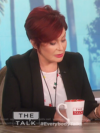 Sharon’s white star print top on The Talk