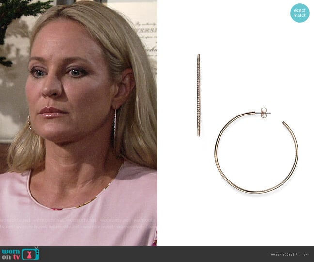 Nadri Pavé Hoop Earrings worn by Sharon Newman (Sharon Case) on The Young and the Restless