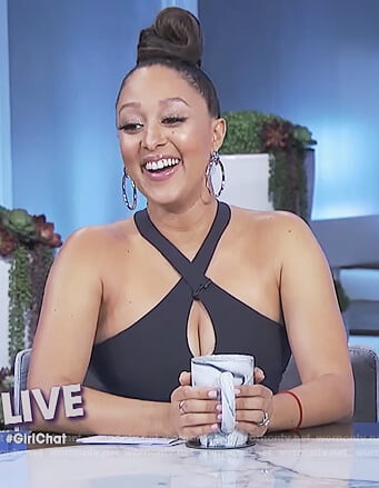 Tamera’s navy halter neck keyhole dress on The Real